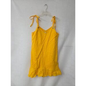 Gianni Bini Nancy Tie Sleeve Dress Womens L Citrus Yellow Linen Blend Ruffle Hem